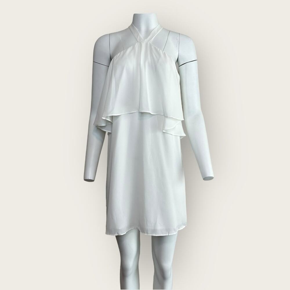 NWT | Krisa | Halter Ruffle Chiffon Mini Dress | Off White | Medium
